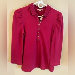 Burberry Brit Long Sleeve Polo Shirt Magenta Medium